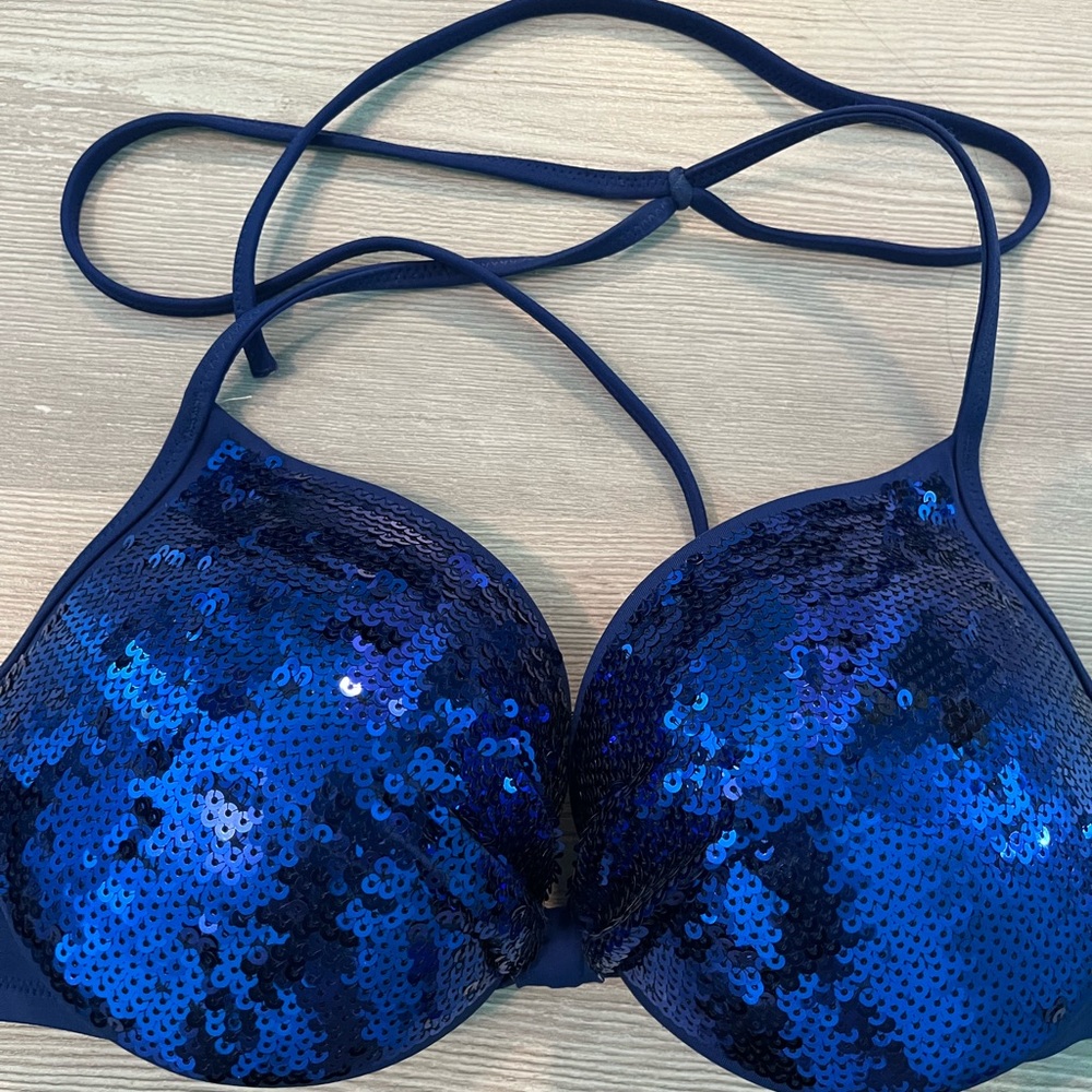 Victorias Secret PINK Sequin Blue bikini top size medium